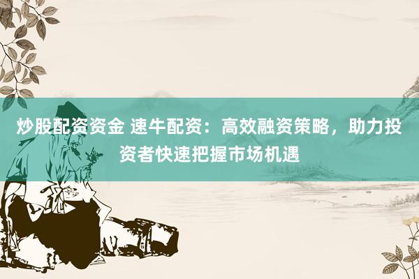 炒股配资资金 速牛配资：高效融资策略，助力投资者快速把握市场机遇